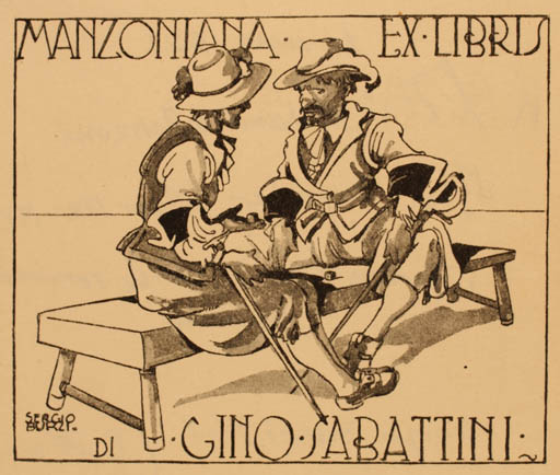 Exlibris by Sergio Burzi from Italy for Gino Sabattini - Literature 
