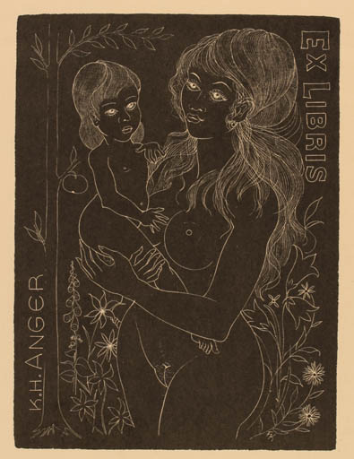 Exlibris by Fritz Kühn from Germany for Karl Heinz Anger - Child Woman 