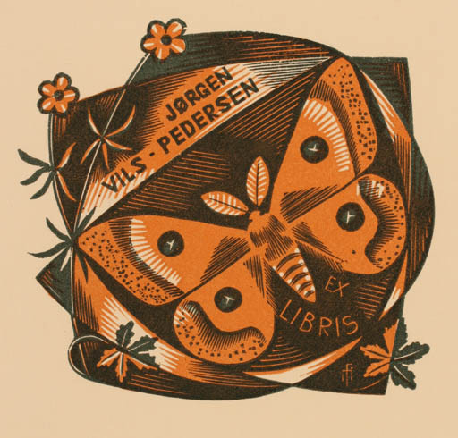 Exlibris by Dr. Otakar Marik from Czechoslovakia for Jørgen Vils Pedersen - Butterfly 