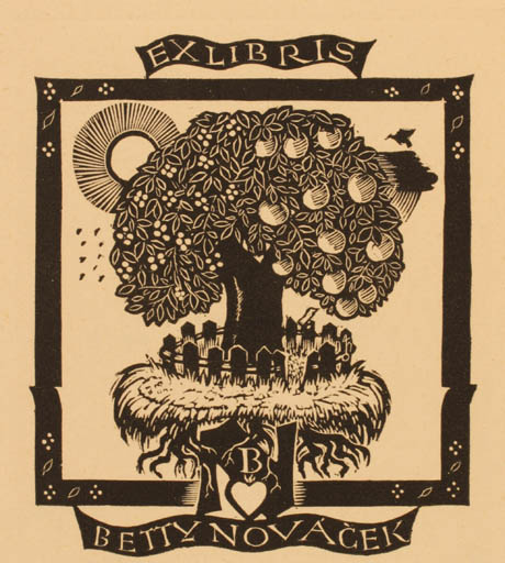 Exlibris by Toni Hofer from Austria for Betty Novacek - Sun Tree 