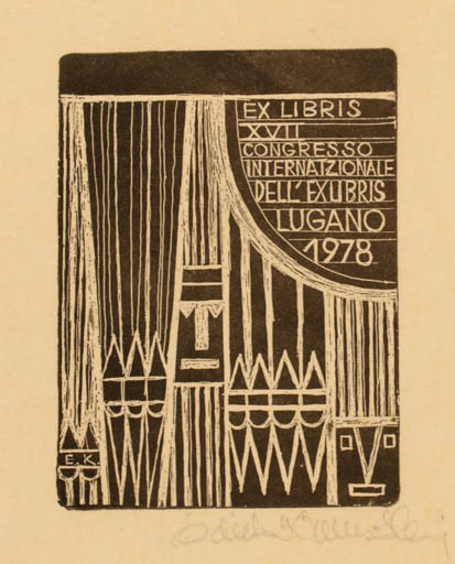 Exlibris by Edith Kruus-Heling from Estonia for Lugano XVII. Int. Exlibriskongress - Exlibris Congress Music 