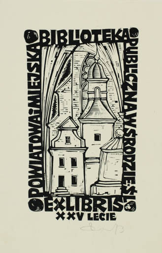 Exlibris by Zbigniew Dolatowski from Poland for ? Biblioteka Publiczna w Srodzie - Architecture 