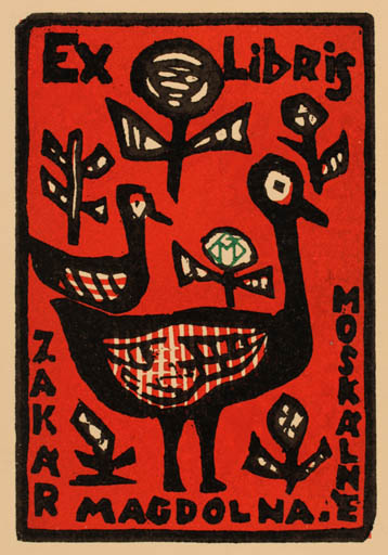 Exlibris by Tibor Moskal from Hungary for Zakar Magdolna Moskalne - Bird 