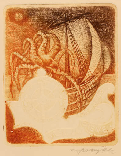 Exlibris by Kazimierz Szoltysek from Poland for Ursula Rieve - Maritime Ship/Boat 