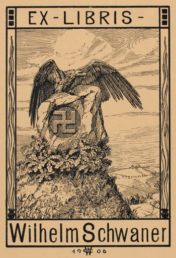 Exlibris by W. Clafton from Great Britain for Wilhelm Schwaner - Bird Scenery/Landscape 